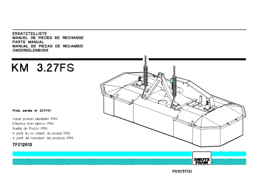 Deutz-Fahr KM 3.37FS Mower 2001-23TF01 Parts Manual Catalog Pdf Download