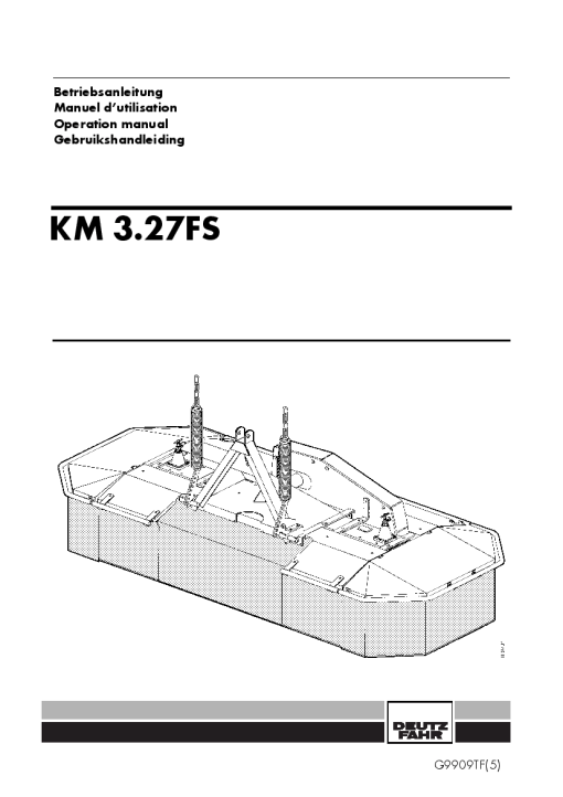 Deutz-Fahr KM 3.37FS Mower 2002- 24TF01 Operation Maintenance Manual PDF download