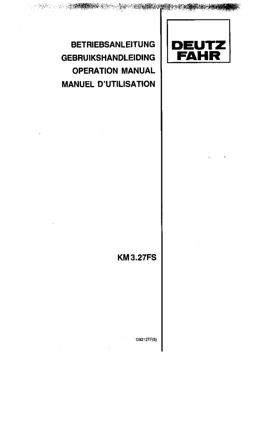 Deutz-Fahr KM 3.37FS Mower 2005 Operation Maintenance Manual PDF download