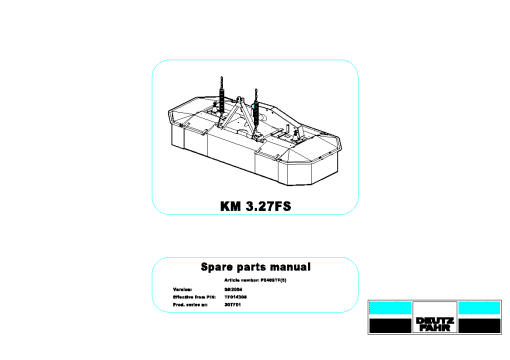 Deutz-Fahr KM 3.37FS Mower 2005_30TF01 Parts Manual Catalog Pdf Download