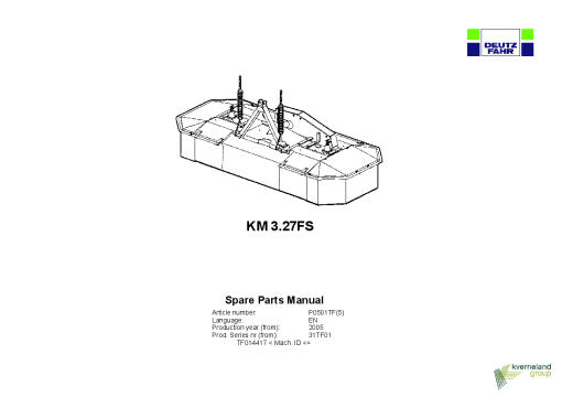 Deutz-Fahr KM 3.37FS Mower 2005_31TF01 Parts Manual Catalog Pdf Download