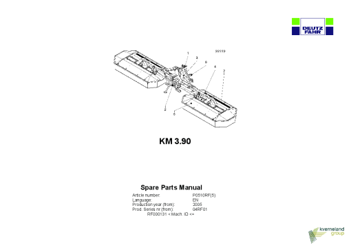 Deutz-Fahr KM 3.90 Mower 2005_04RF01 Parts Manual Catalog Pdf Download