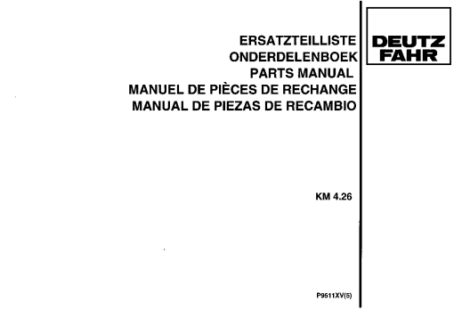 Deutz-Fahr KM 4.26 Mower 1995 Parts Manual Catalog Pdf Download