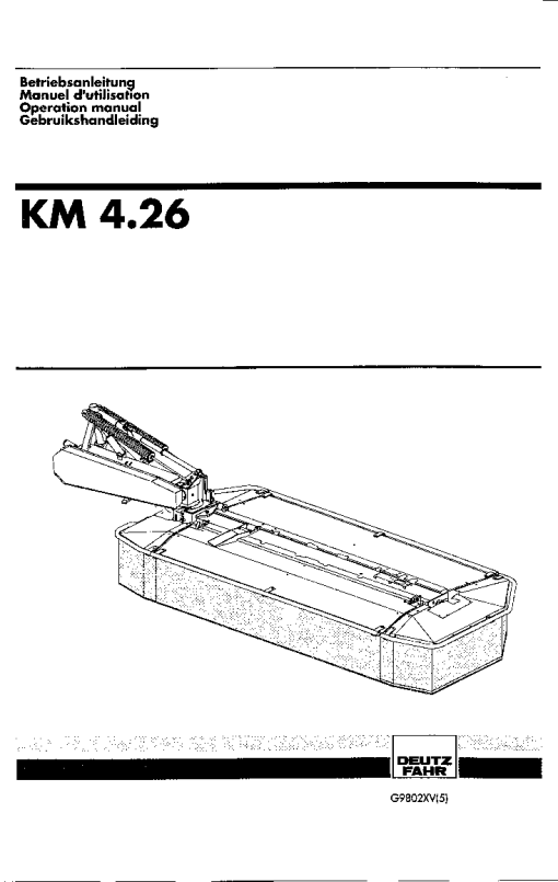 Deutz-Fahr KM 4.26 Mower 1998 Operation Maintenance Manual PDF download