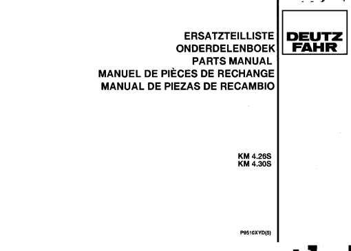 Deutz-Fahr KM 4.26S 4.30S Mower 1996 Parts Manual Catalog Pdf Download