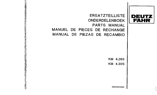 Deutz-Fahr KM 4.26S 4.30S Mower 1997 Parts Manual Catalog Pdf Download