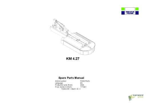 Deutz-Fahr KM 4.27 Mower 2006_17TG01 Parts Manual Catalog Pdf Download