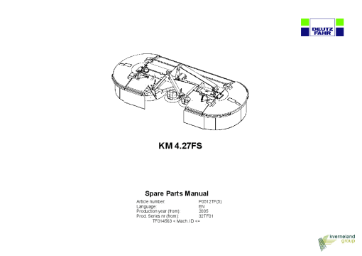 Deutz-Fahr KM 4.27FS Mower 2005 PSN 32TF01 Parts Manual Catalog Pdf Download