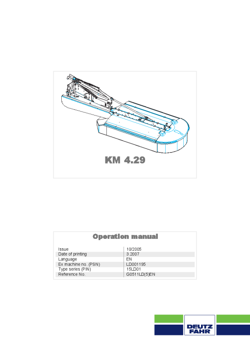 Deutz-Fahr KM 4.29 Mower 2007_15LD01 Operation Maintenance Manual PDF download