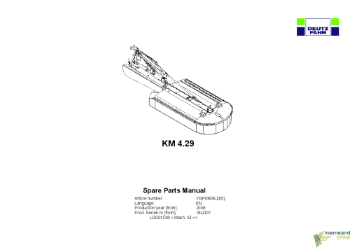 Deutz-Fahr KM 4.29 Mower 2008_18LD01 Parts Manual Catalog Pdf Download