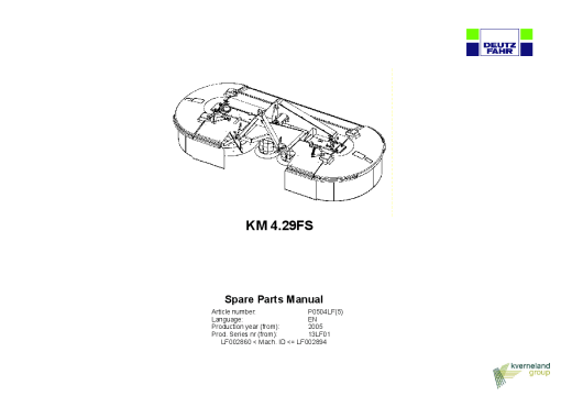 Deutz-Fahr KM 4.29FS Mower 2005 -13LF01 Parts Manual Catalog Pdf Download