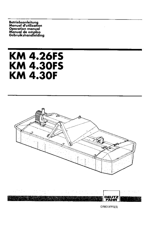 Deutz-Fahr KM 4.30FS 4.26FS 4.30F Mower 1999 Operation Maintenance Manual PDF download