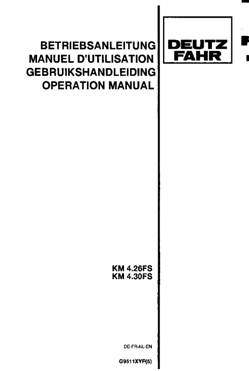 Deutz-Fahr KM 4.30FS 4.26FS Mower 1995 Operation Maintenance Manual PDF download