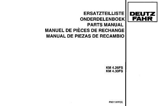 Deutz-Fahr KM 4.30FS 4.26FS Mower 1995 P9511XYF(5) Parts Manual Catalog Pdf Download
