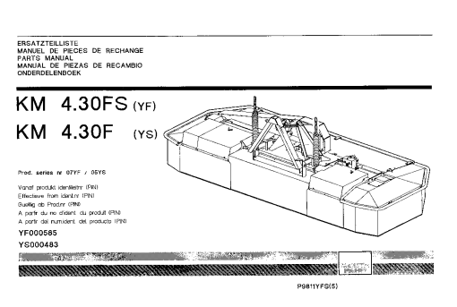 Deutz-Fahr KM 4.30FS -YF 4.30F -YS Mower 1999 Parts Manual Catalog Pdf Download