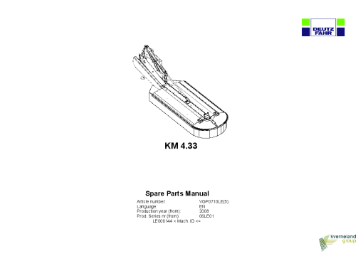 Deutz-Fahr KM 4.33 Mower 2008 Parts Manual Catalog Pdf Download