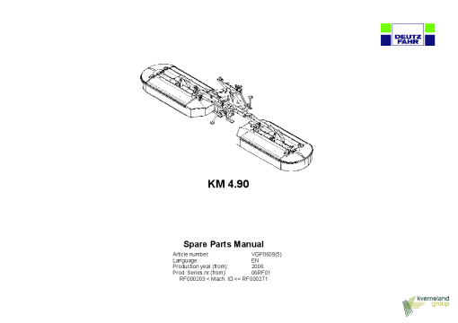 Deutz-Fahr KM 4.90 Mower 2006-06RF01 Parts Manual Catalog Pdf Download