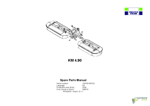 Deutz-Fahr KM 4.90 Mower 2008 Parts Manual Catalog Pdf Download