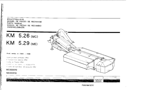 Deutz-Fahr KM 5.26 -MC 5.29 -ME Mower 1999 Parts Manual Catalog Pdf Download