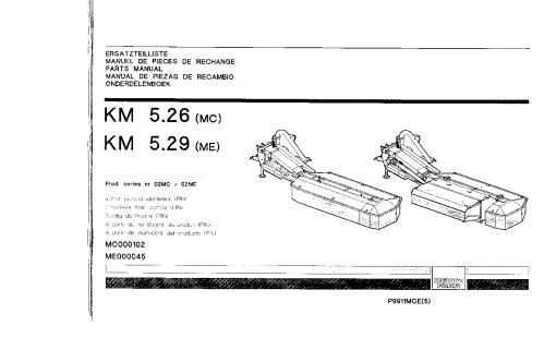 Deutz-Fahr KM 5.26 -MC 5.29 -ME Mower 2010 Parts Manual Catalog Pdf Download