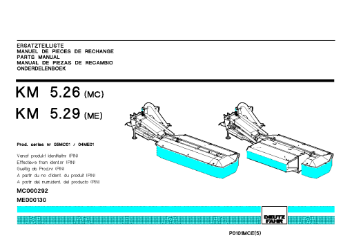 Deutz-Fahr KM 5.26 -MC 5.29 _ME Mower 2002_05MC01_04ME01 Parts Manual Catalog Pdf Download
