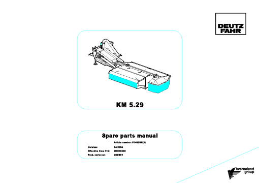 Deutz-Fahr KM 5.29 Mower 2004_08ME01 Parts Manual Catalog Pdf Download