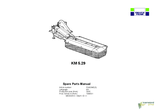 Deutz-Fahr KM 5.29 Mower 2005_10ME01 Parts Manual Catalog Pdf Download