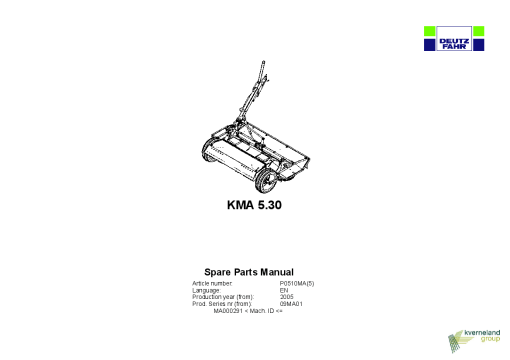 Deutz-Fahr KMA 5.30 Mower 2005_09MA01 Parts Manual Catalog Pdf Download
