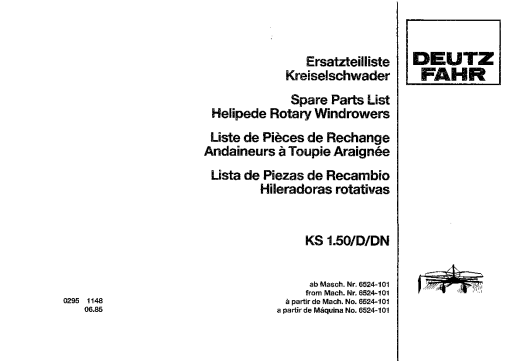 Deutz-Fahr KS 1.50 -D-DN Rakes 1985 Parts Manual Catalog Pdf Download
