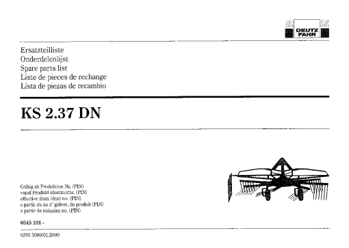 Deutz-Fahr KS 2.37 DN Rakes 2000 Parts Manual Catalog Pdf Download