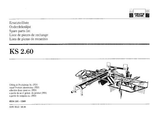 Deutz-Fahr KS 2.60 Rakes 1998 Parts Manual Catalog Pdf Download