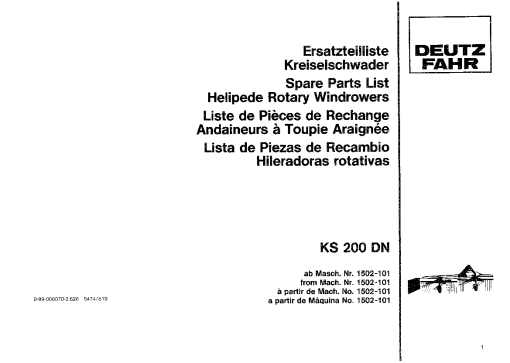 Deutz-Fahr KS 200 DN Rakes Parts Manual Catalog Pdf Download
