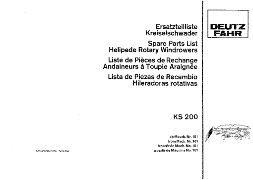 Deutz-Fahr KS 200 Rakes Parts Manual Catalog Pdf Download