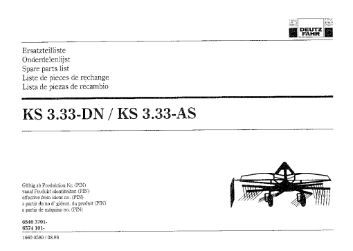 Deutz-Fahr KS 3.33-DN-AS Rakes 1998 Parts Manual Catalog Pdf Download