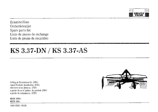 Deutz-Fahr KS 3.37-DN -AS Rakes 1998 Parts Manual Catalog Pdf Download