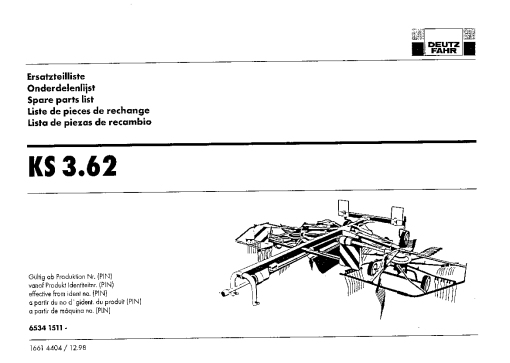 Deutz-Fahr KS 3.62 Rakes 1998 Parts Manual Catalog Pdf Download