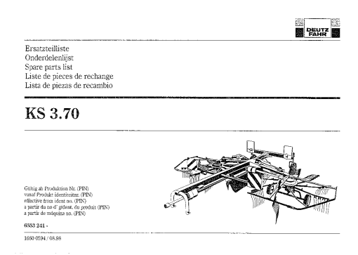 Deutz-Fahr KS 3.70 Rakes 1998 Parts Manual Catalog Pdf Download