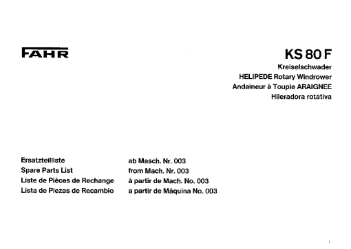 Deutz-Fahr KS 80F Rakes Parts Manual Catalog Pdf Download