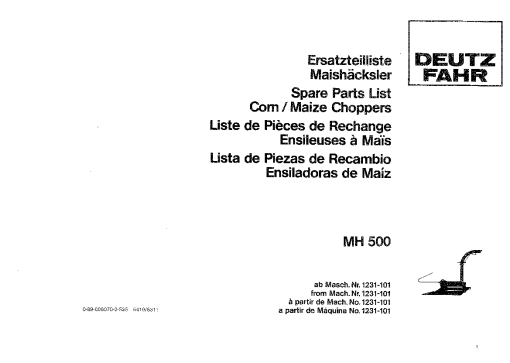 Deutz-Fahr MH 500 Ersatzteilenlist Maize choppers Parts Manual Catalog Pdf Download
