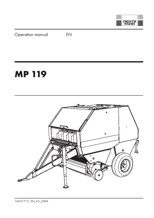 Deutz-Fahr MP 119 Balers Round Fixed chamber 2006 Operation Maintenance Manual PDF download