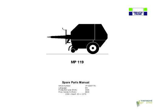 Deutz-Fahr MP 119 Balers Round Fixed chamber 2006 Parts Manual Catalog Pdf Download