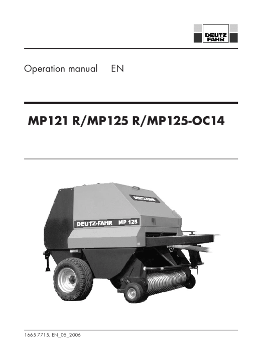 Deutz-Fahr MP 121R 125R MP125-OC14 Balers Round Fixed chamber 2002 Operation Maintenance Manual PDF download