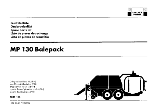 Deutz-Fahr MP 130 BalePack Baler-wrapper chamber 2002 Operation Maintenance Manual PDF download