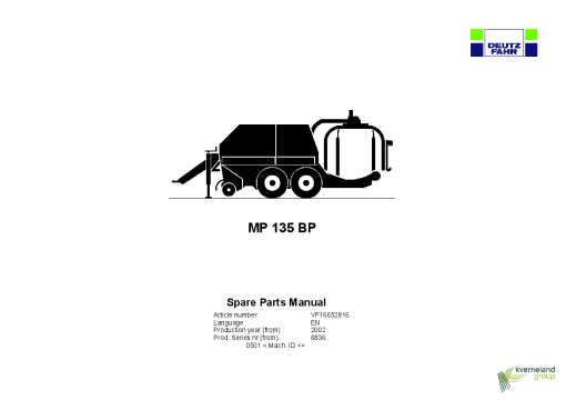 Deutz-Fahr MP 135 BP Baler-wrapper chamber 2002 Parts Manual Catalog Pdf Download