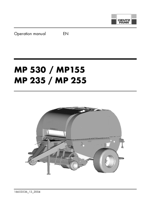 Deutz-Fahr MP 255 MP 530 Balers Round Fixed chamber 2004 Operation Maintenance Manual PDF download