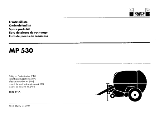 Deutz-Fahr MP 530 Balers Round Fixed chamber 2004 Parts Manual Catalog Pdf Download