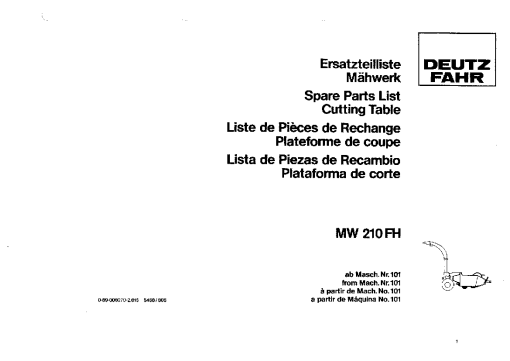 Deutz-Fahr MW210 FH Parts Manual Catalog Pdf Download