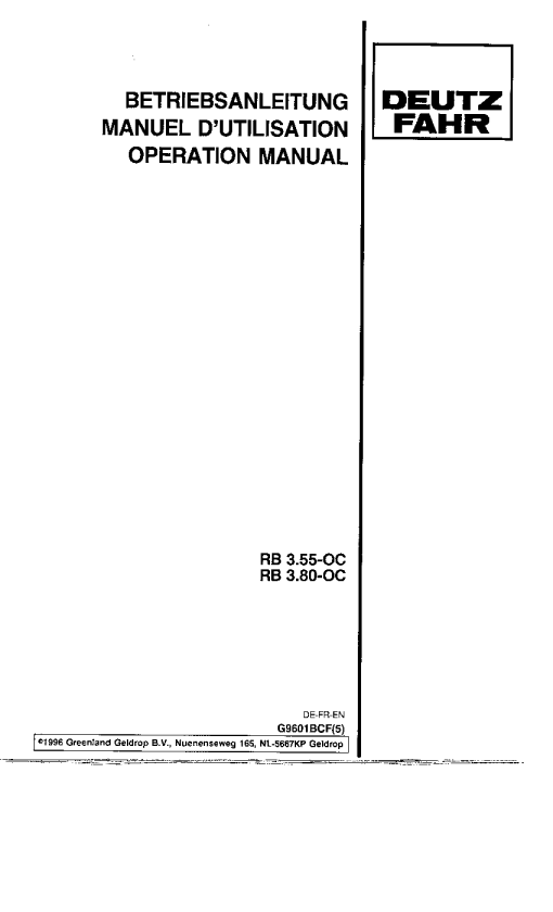 Deutz-Fahr RB 3.55 3.80 -OC Balers Round Variable chamber 1996 Operation Maintenance Manual PDF download