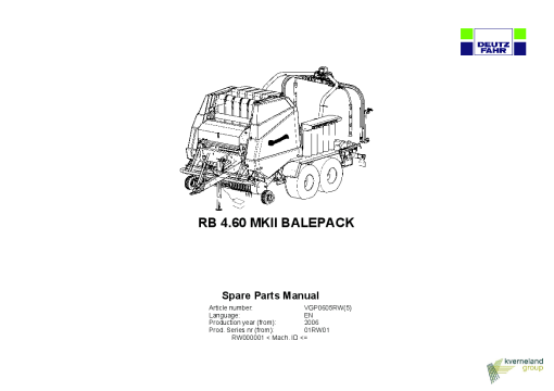 Deutz-Fahr RB 4.60 MK II BalePack Baler-wrapper chamber 2006 Parts Manual Catalog Pdf Download