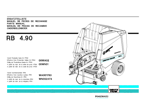 Deutz-Fahr RB 4.90 06WA01 Balers Round Variable chamber 2007 Parts Manual Catalog Pdf Download